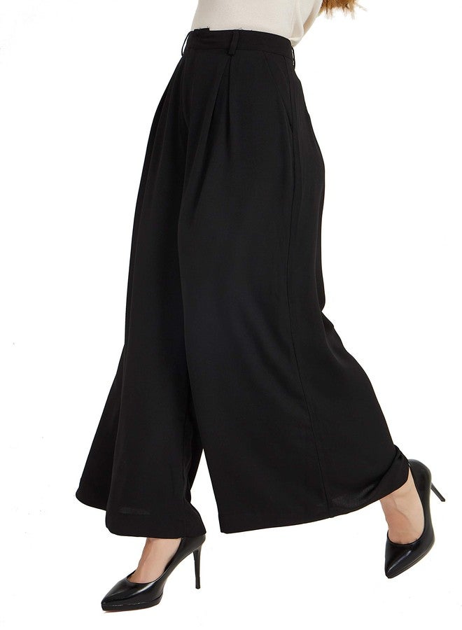 Tronjori Women High Waist Casual Wide Leg Long Palazzo Pants Trousers Regular Size(M Short,Black) - Image 1